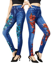 Gym Leggins High Waist Elastic Butterfly Pritned Pencil Pants Denim Leggings