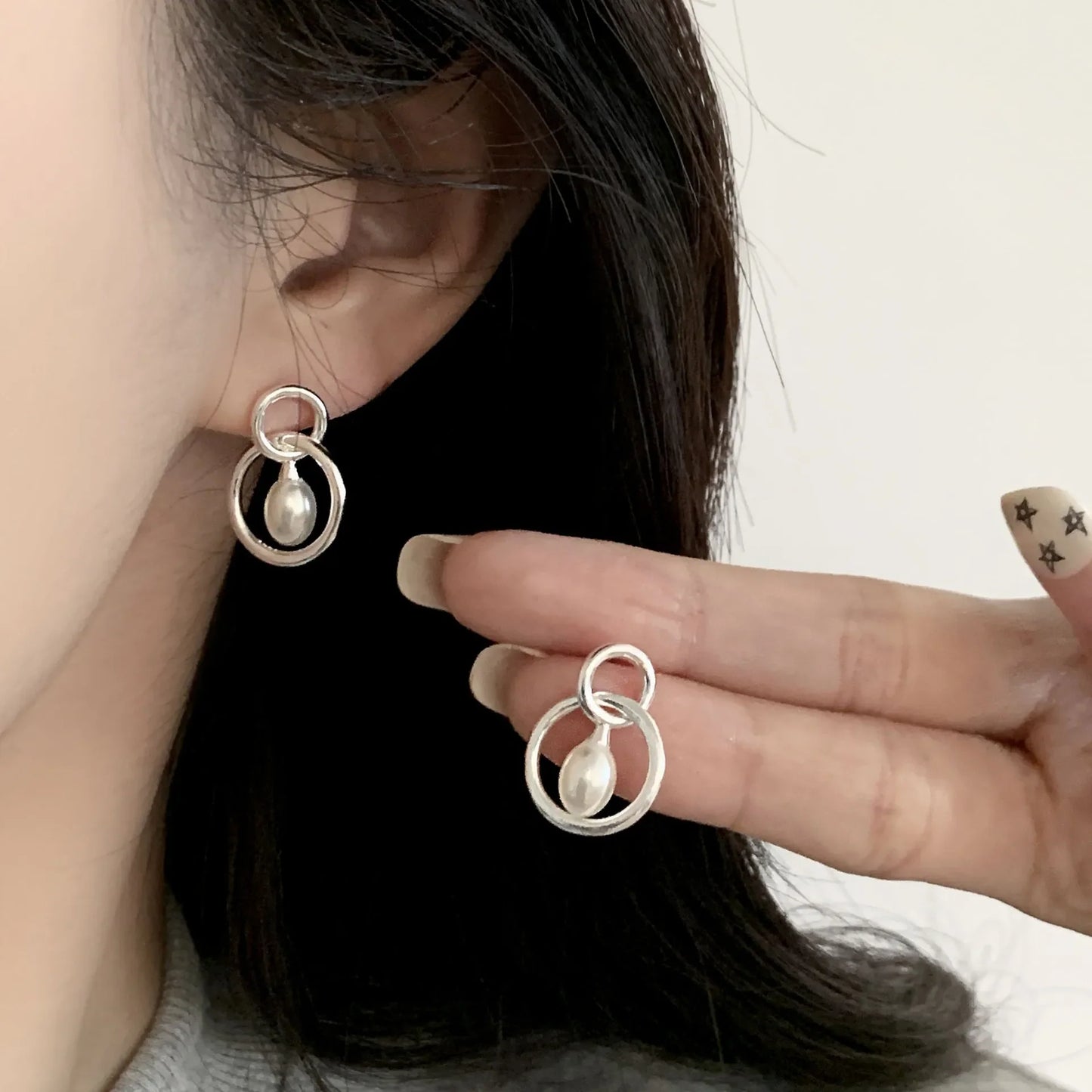 New 925 Sterling Silver Hoop Earrings Pearl Droplet Irregular Vintage Punk For Women Girl Gift Jewelry Dropshipping Wholesale