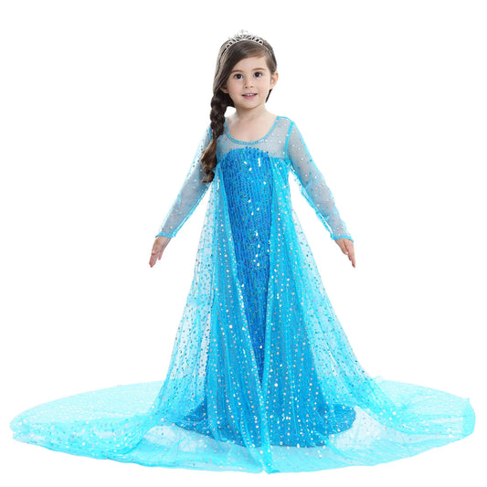 Sequin Elsa Dress with Long Cloak For Girls Halloween Princess Theme