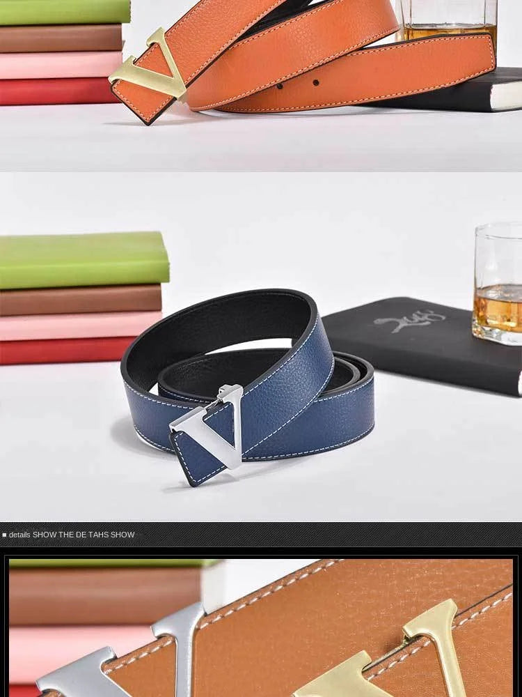 2024 New Temperament Business Men's Belt Letter Metal Button Head Versatile Decorative Jeans Dress Business Men's Belt