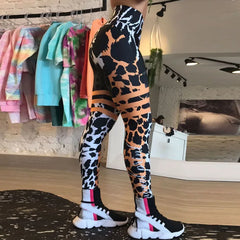 Leopard Stripe 3D Print Women's Pants Push Up Running Sports Leggings Slim Pants