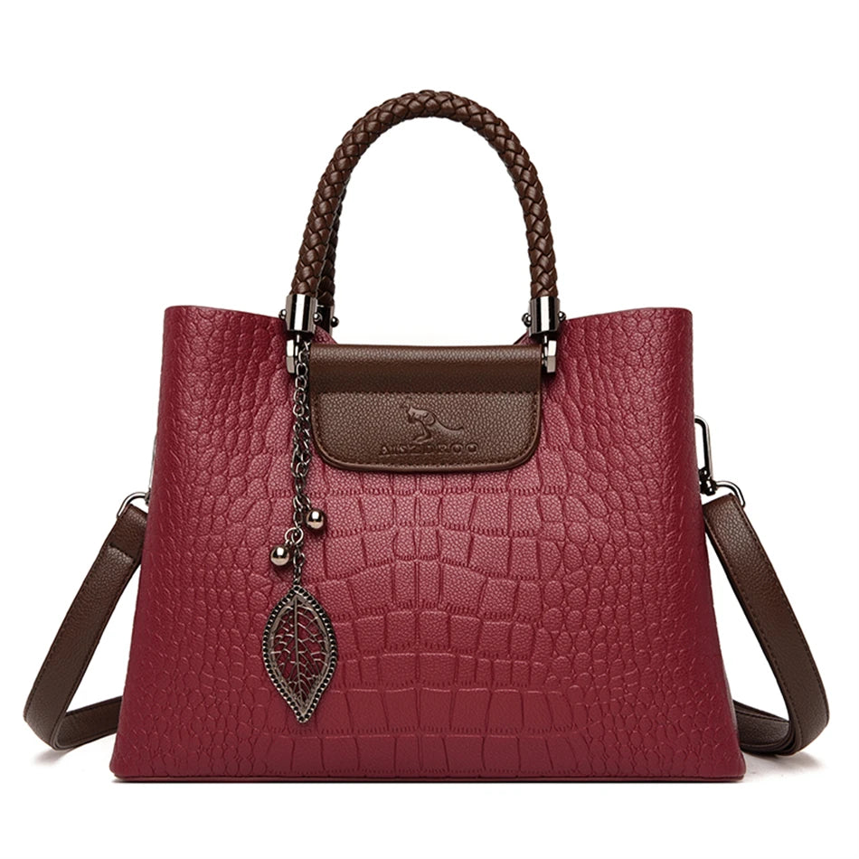Brand Leather 3 Layers Alligator Crossbody Bag for Women Female Shoulder