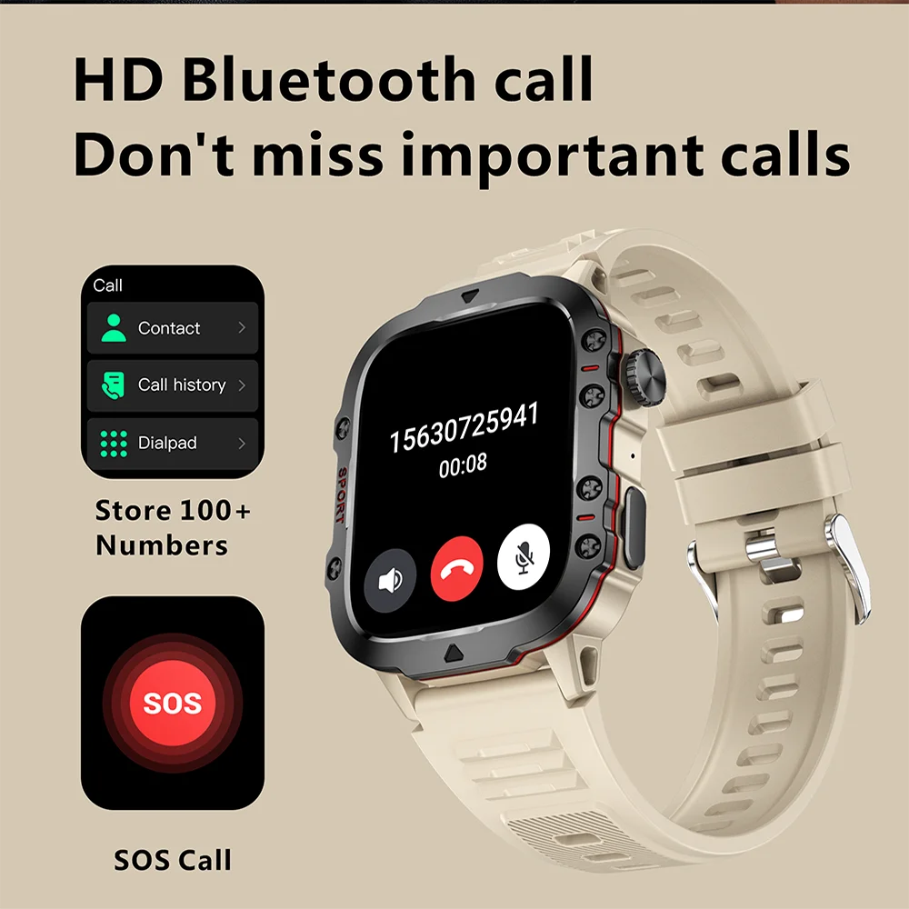 Military Men Smart Watch Bluetooth Call Fitness Clock Heart Monitor 3ATM Swim Waterproof Sport Smartwatch for IOS Android 2025