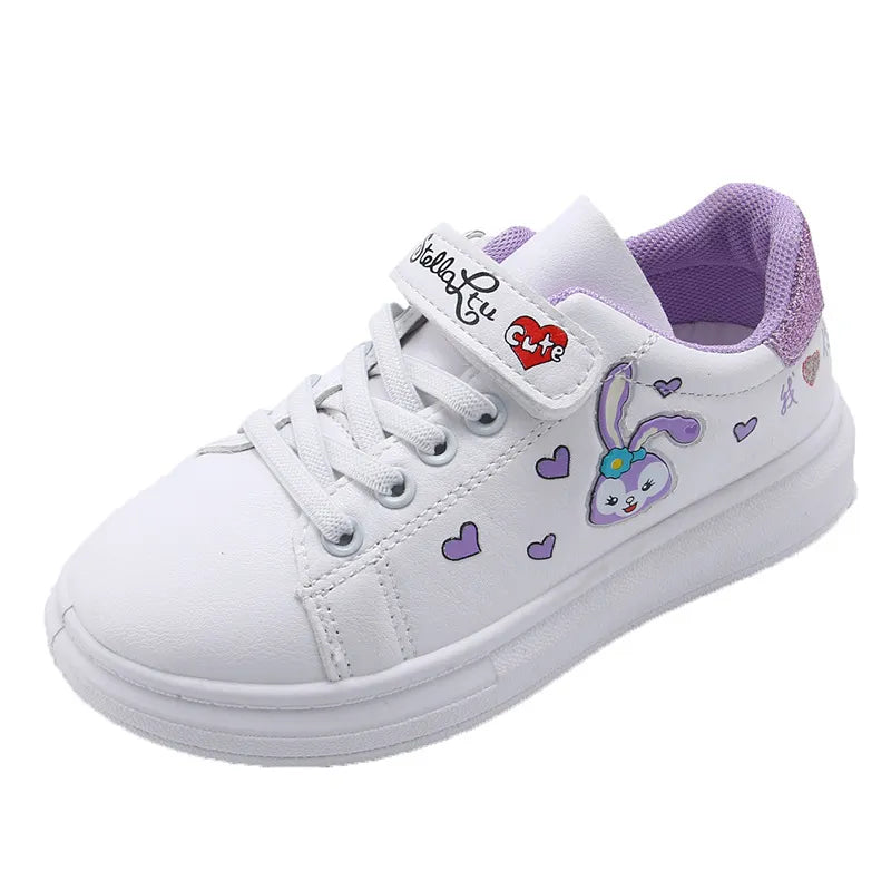 Disney Girls' Casual Shoes White Cartoon StellaLou Fashion Shoes PU Leather Children's