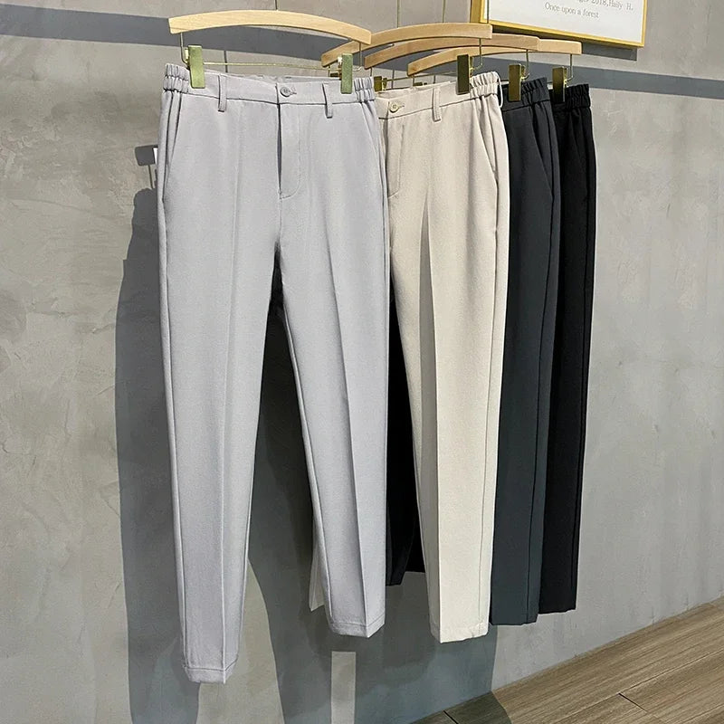 Autumn Men's Tapered Suit Pants Slim Fit Solid Color No-Iron Drape Business