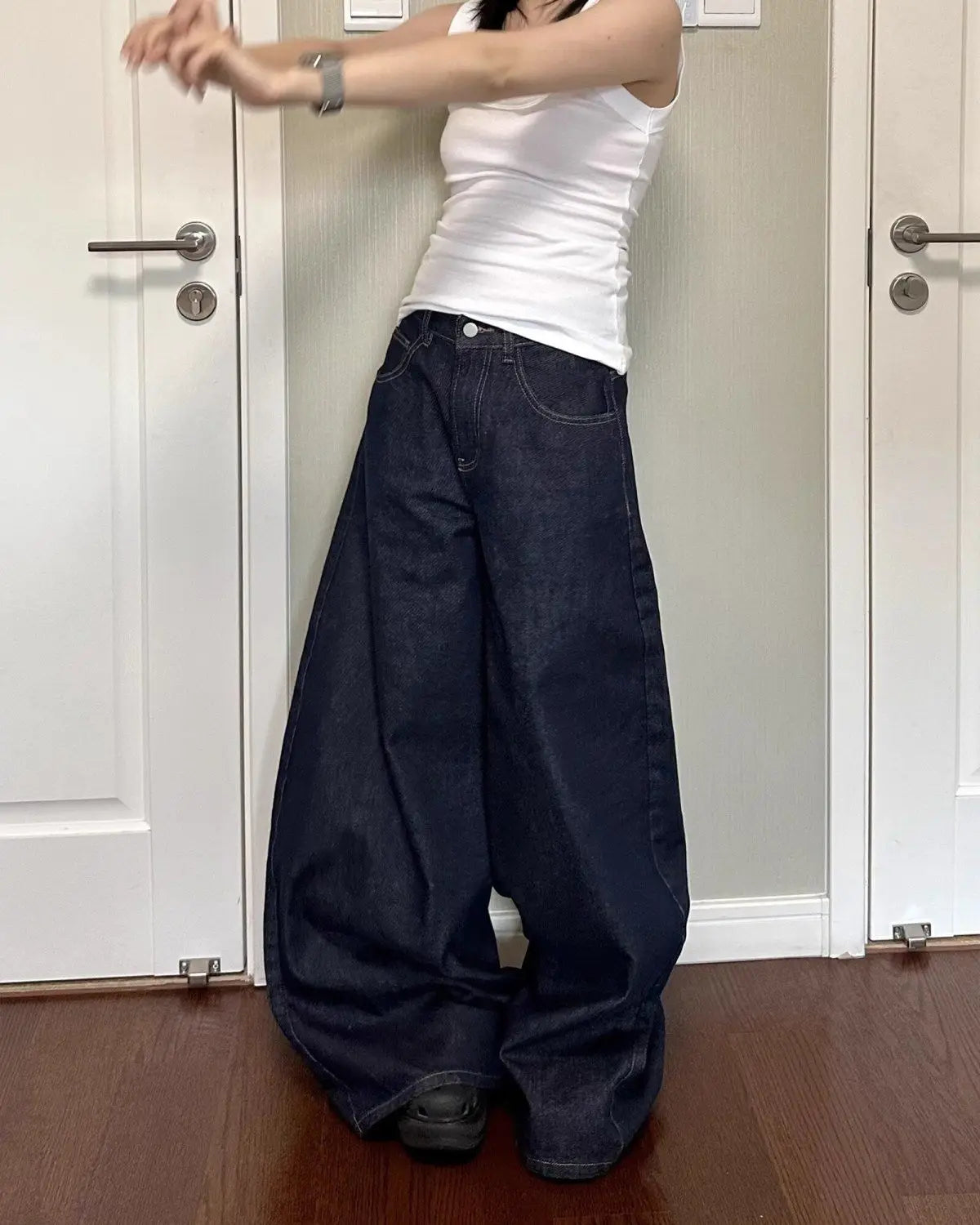 women black high street vibe wide-leg jeans for autumn and winter for men and women