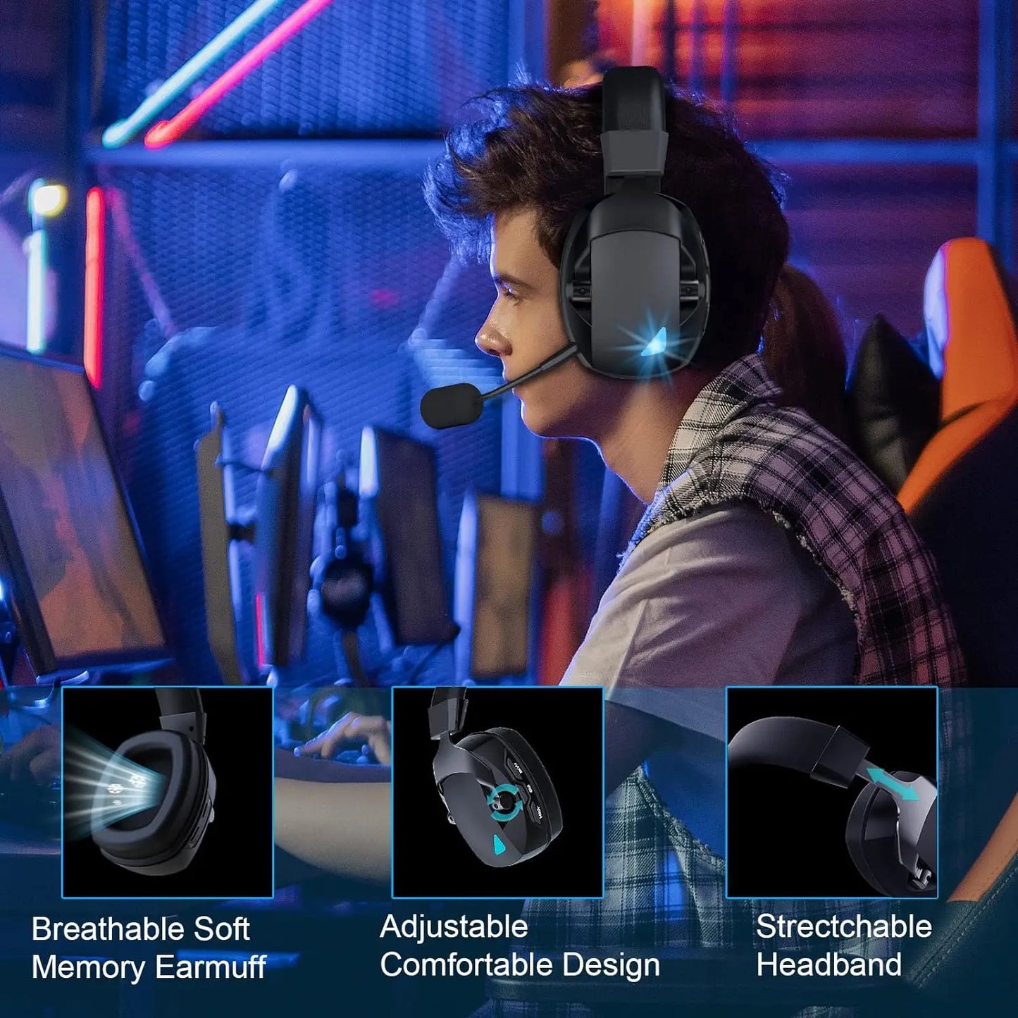 Acinaci 2.4GHz Wireless Gaming Headset for PS5, PS4 Gamers, PC, Nintendo Switch, Bluetooth Gaming Headphones and microphone