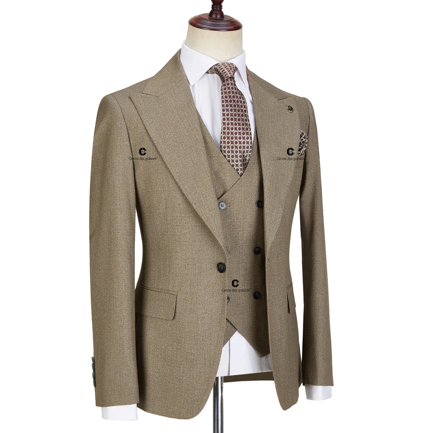 Tuxedo for Mens: 3 Piece Suit Set For Men Slim Fit Peak Lapel 1 Button Blazers Vest Pants