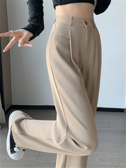 Women's Suit Pants Summer Spring Elegant Elastic High Waist Solid Casual Work