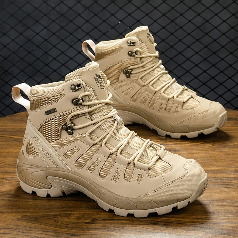 Summer Fashion Men Boots Outdoor Leather Boots Breathable Combat Boots Plus Size 46 Desert Boots Walk Shoes Autumn