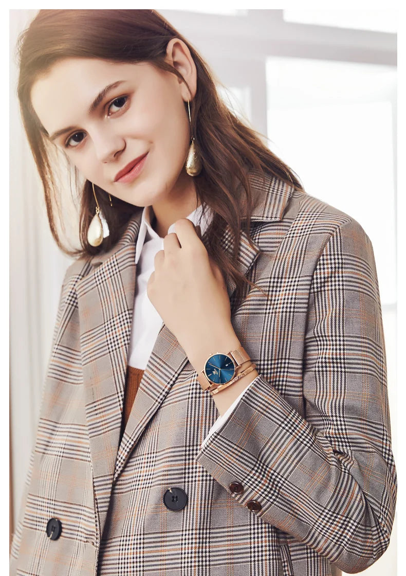 OLEVS Watches For Women Quartz Waterproof Watch Luxury Lady's Watch Stainless Steel Rose Gold Set Gift Box