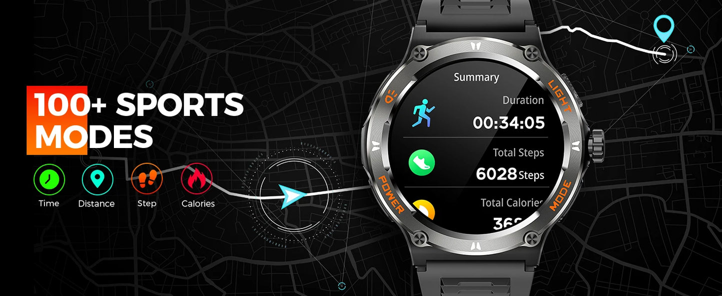 EIGIIS Smart Watch 3ATM Waterproof 1.53" KT76 Men Sport With Compass And LED Flashlight Heart Rate Sleep Analysis Bluetooth Call