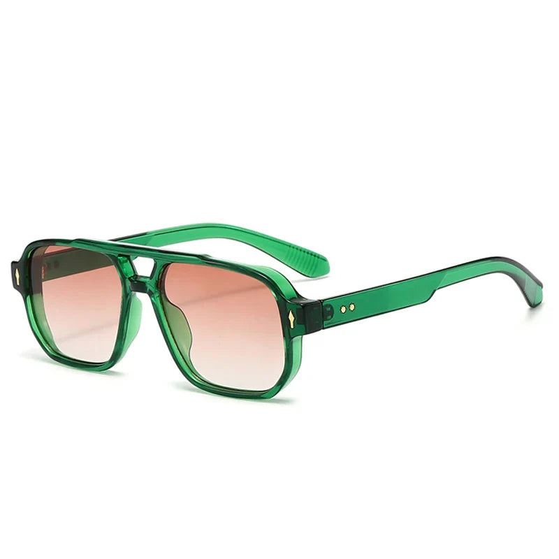 SO&EI Vintage Double Bridges Men Square Sunglasses Fashion Clear Ocean Lens Eyewear Women Trending Rivets Sun Glasses UV400