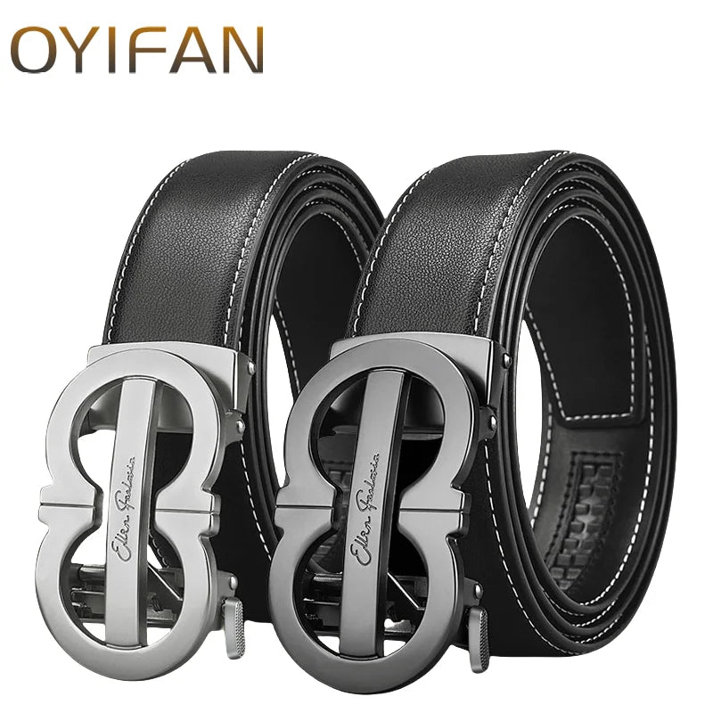 OYIFAN Fashion Men's Belt Automatic Belt Cowhide Genuine Leather Automatic Buckle,Designer Belts,Business Casual Belts for Men