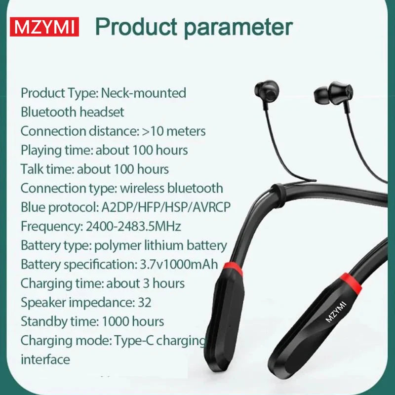 MZYMI Wireless Earphones 200 Hour Play Neckband Bluetooth 5.1 Headphones Headphone with Mic 9D Stereo Earbuds Headset