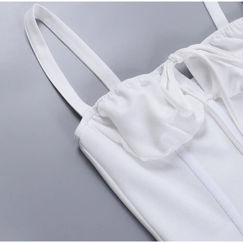Sexy Strapless Suspender Dress Women Solid Lace Up White Pink Short Dresses 2023 Summer Casual Female Party Club Vestidos