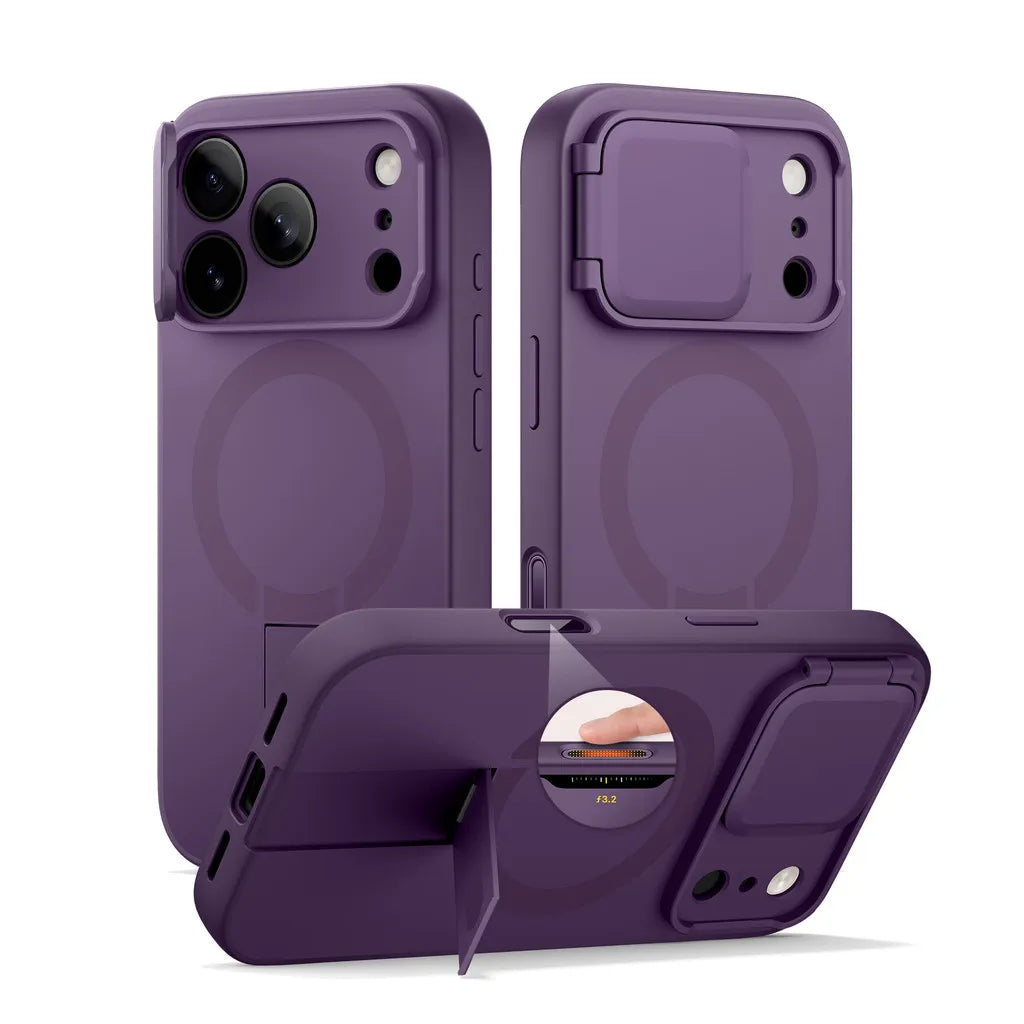 iPhone 17 Pro Max Case Magnetic Protective Cover with Camera Cover Adjustable Metal Kickstand