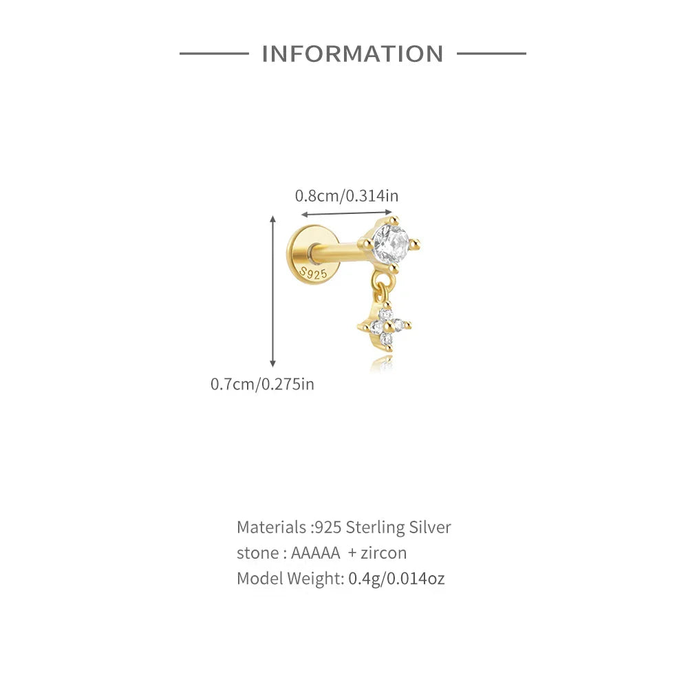ROXI 925 Sterling Silver Star/Flower/Pearl Zircon Dangle Earrings For Women 1pc Simple Earrings For Women Girl Wedding Gift