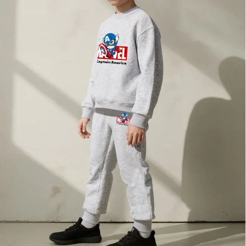 Marvel Spring/autumn Children's Clothing  Sets Captain America Boys O Neck Hoodies Pants Two Piece Casual Pullover Set for Kids
