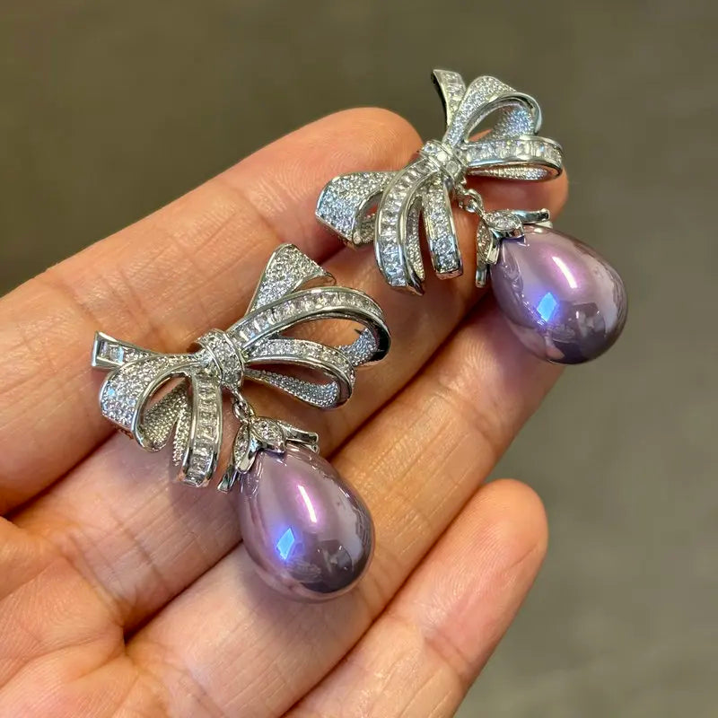 Bilincolor Purple Knot Pearl Earrings For Jewelry Gift