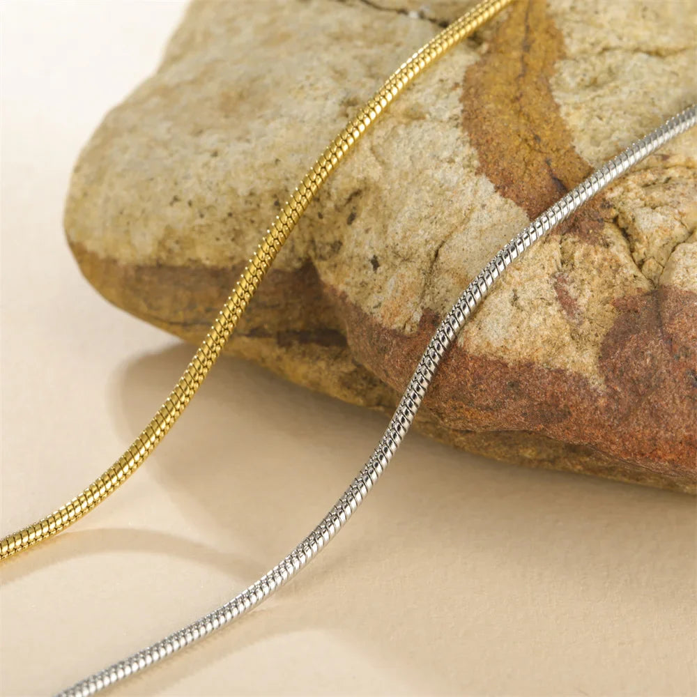 My Shape Round Snake Chain Necklace for Women Men Stainless Steel Link Chain 0.9mm 1.2mm 2mm Chains Choker Fashion Jewelry Gifts