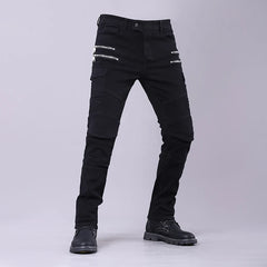 Double Zipper Metal Style Motorcycle Pants Men For Woman Outdoor Riding Jeans