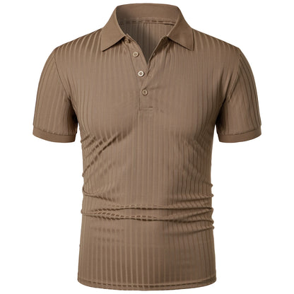 Men's running sports fitness wear summer high stretch vertical short-sleeved POLO shirt slim knit base shirt