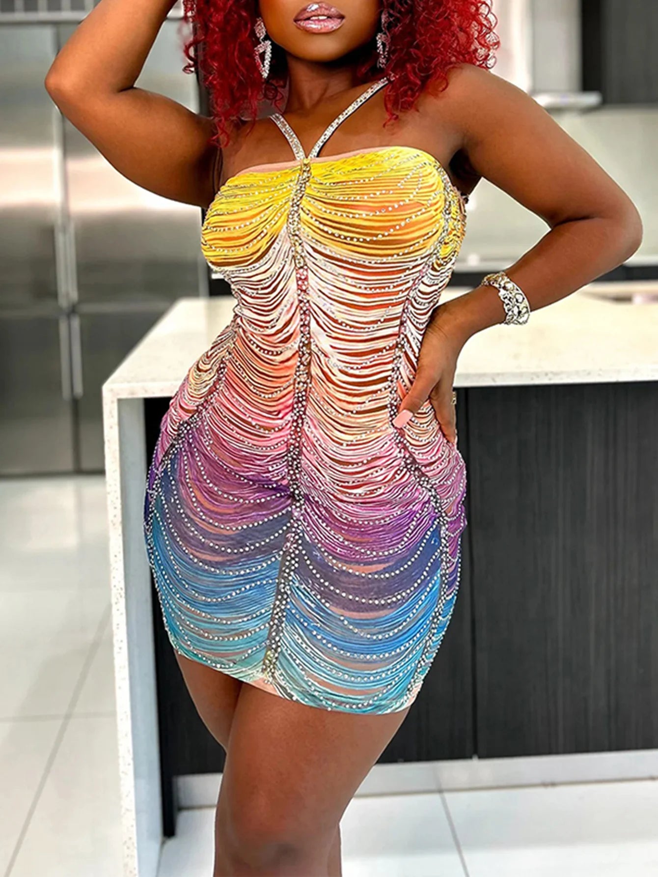 Formal attire Dresses: Backless mini rhinestone summer dress women elegant luxury