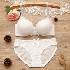 Girl Sweet Wireless Bra Lace Bows Underwear Sets Breathable Small Breast Bralette