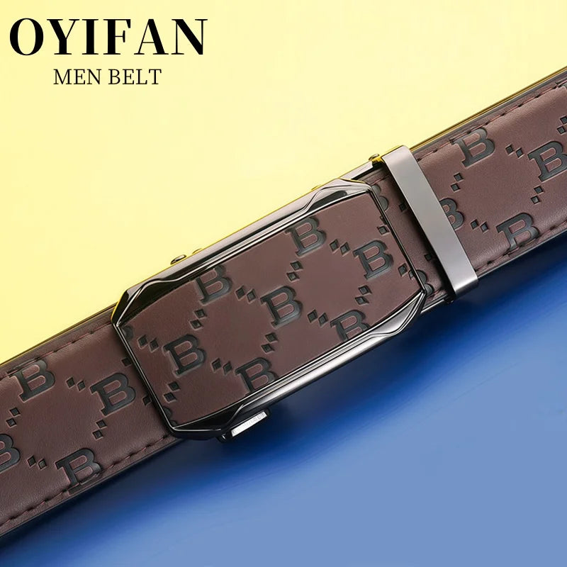 OYIFAN Mens Business Belt High Quality Genuine Leather Belt Men Fashion Printed Design Belts Adjustable Automatic Belt for Men