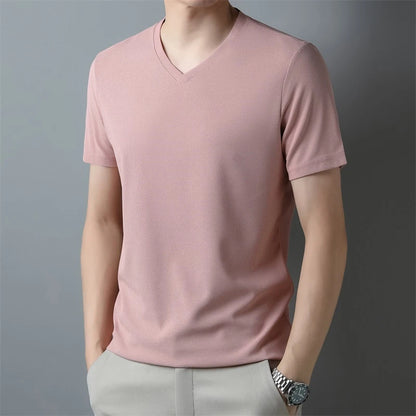 2024 Men's New Waffle V Neck Short Sleeved T-shirt Summer Comfortable Top
