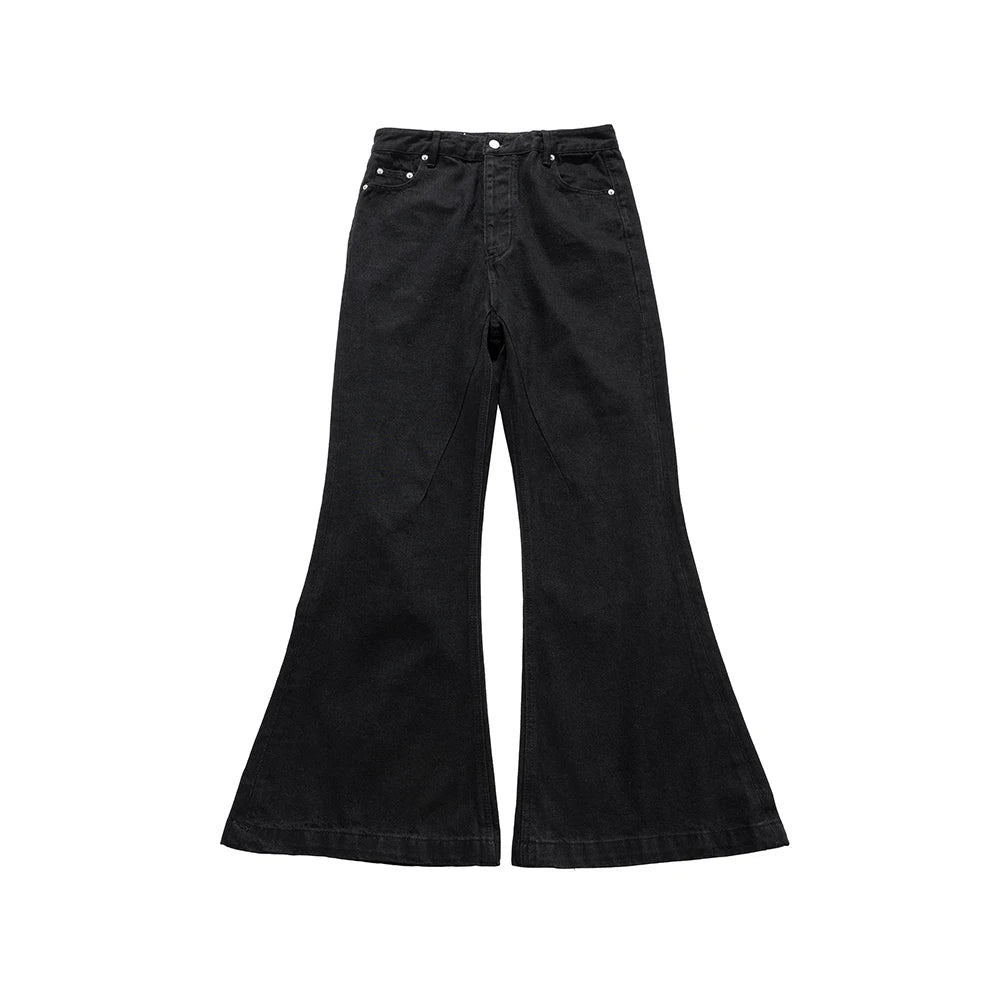 Y2K RO Style Wide Leg Black Vintage Jeans Flare Pants Men's Harajuku Solid Streetwear