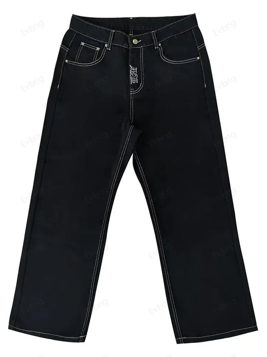 Women's Skeleton Embroidery Jeans, Men's Casual Street Style Loose Fit Jeans