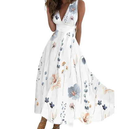 Plus Size Chiffon Sexy Floral Print Dress for Women 2023 Summer Elegant Bohemian Long Dresses Female Clothing Vestido Skirt