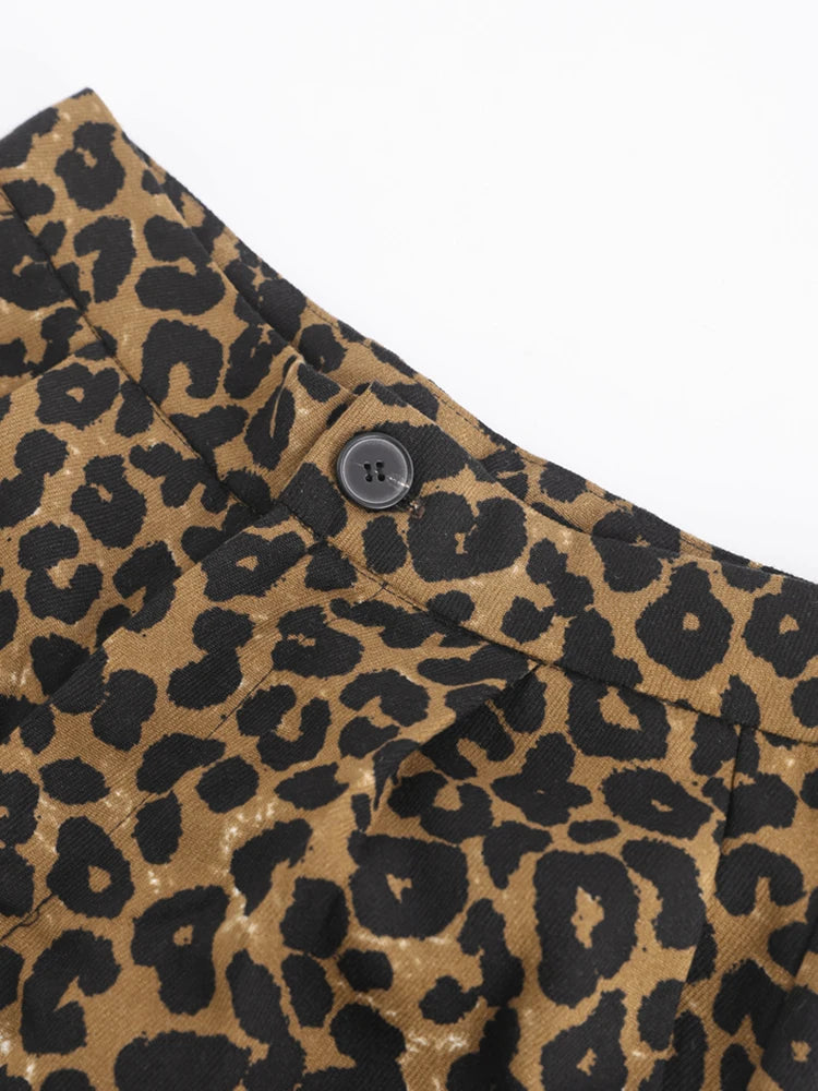Vintage Leopard Print Women Trousers Loose High Waist Zipper Lady  Wide Leg Pant