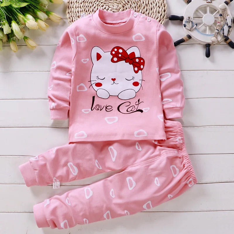 Cotton sports set Male baby spring printed T-shirt+trousers female baby casual solid color set 0-5 year old baby