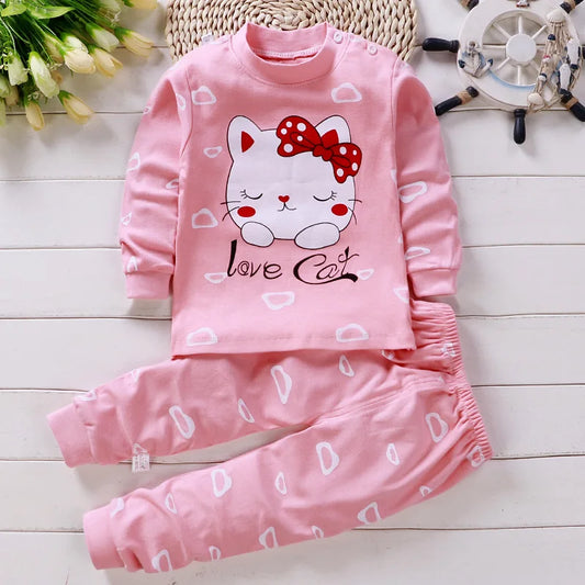 Cotton sports set Male baby spring printed T-shirt+trousers female baby casual solid color set 0-5 year old baby