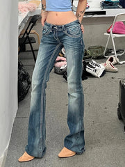 Woman Korean Jeans Chic Denim Streetwear Pants