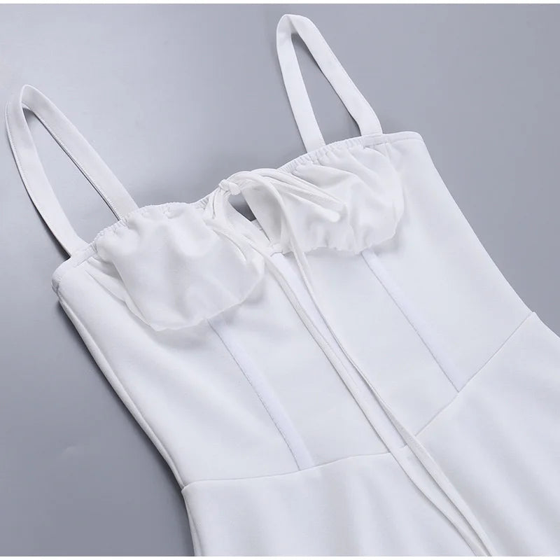Sexy Strapless Suspender Dress Women Solid Lace Up White Pink Short Dresses 2023 Summer Casual Female Party Club Vestidos