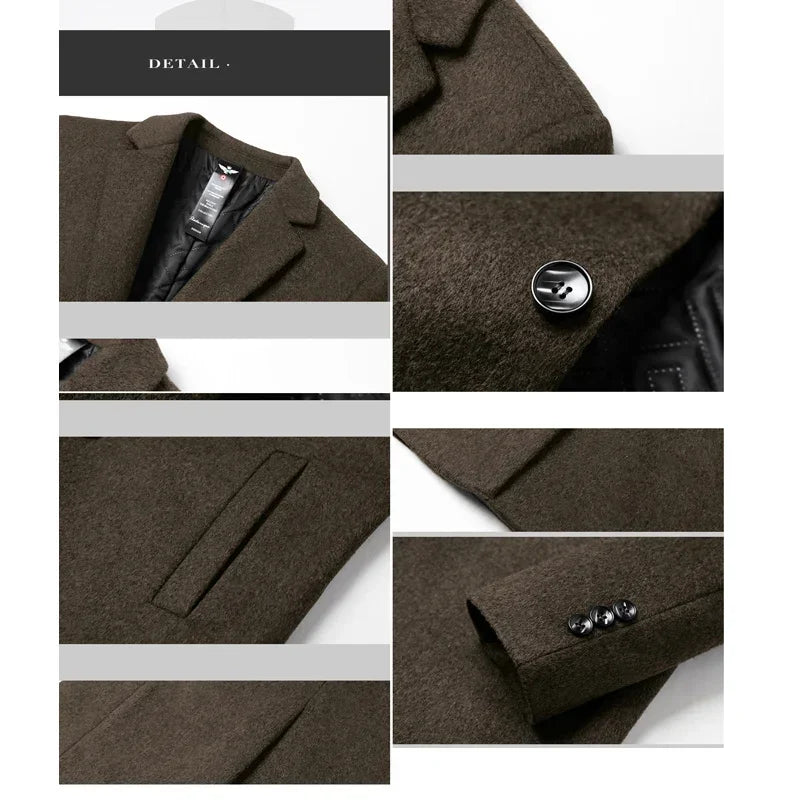 Brand Trench Coat Men Autumn and Winter New Solid Color Long Woolen Coat for Men