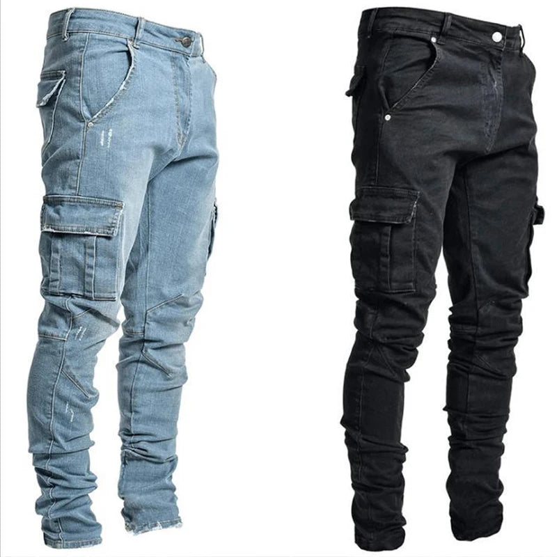 Jeans Man Pants Casual Cotton Denim Trousers Multi Pocket Cargo Pants Men