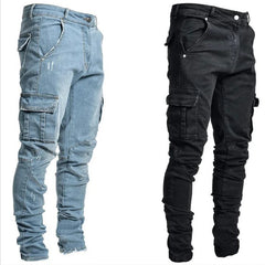 Jeans Man Pants Casual Cotton Denim Trousers Multi Pocket Cargo Pants Men