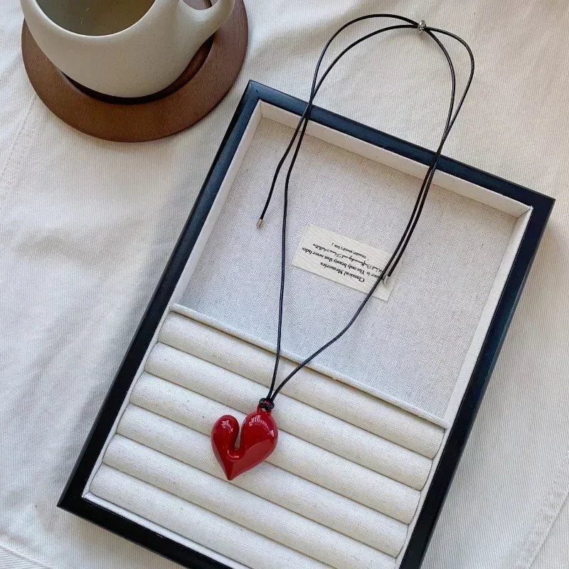 LATS New Heart Pendant Necklace for Women Men 85CM Adjustable Pull-out Sweater Chain Fashion Jewelry Accessory Gift