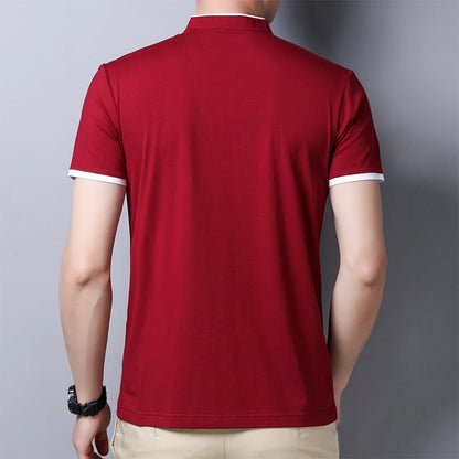 2025 New Men's Casual and Fashionable Solid Color Short Sleeved Stand Up Collar T-shirt Summer Versatile and Comfortable Top