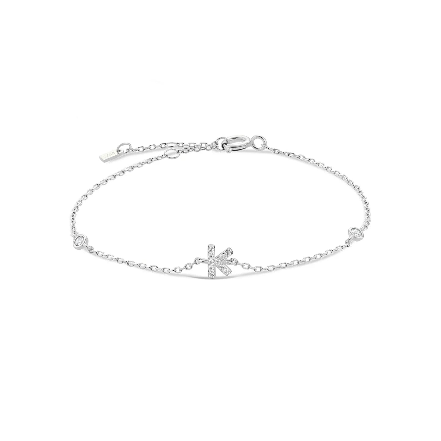 VEWANT 925 Sterling Silver Monogram Letter A - Z Initial Charm Chain Bracelet Luxury Wedding CrystalFine Jewelry