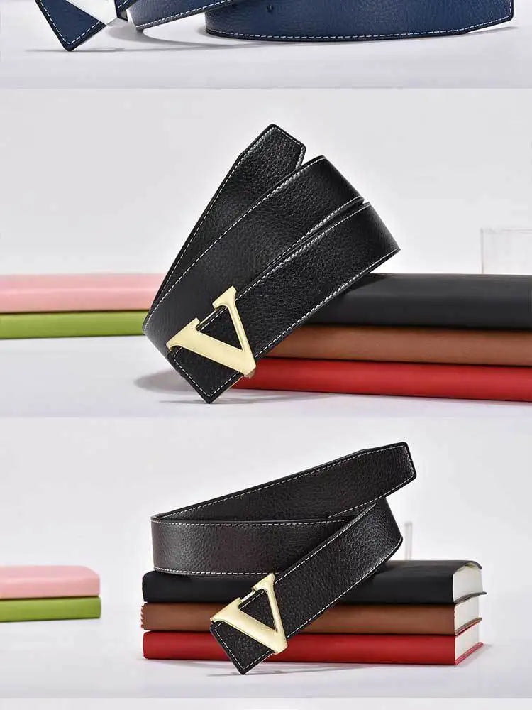 2024 New Temperament Business Men's Belt Letter Metal Button Head Versatile Decorative Jeans Dress Business Men's Belt