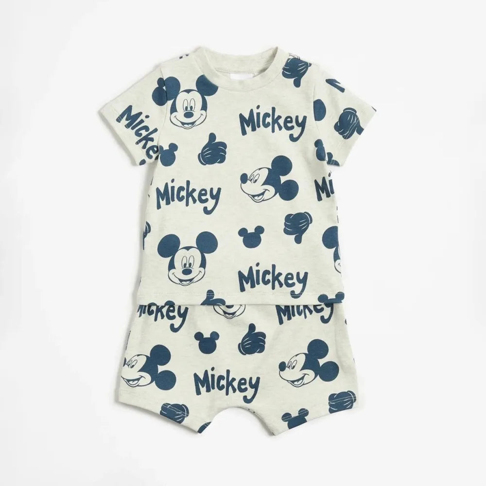 2Sets/pack Mickey Mouse Print Clothes Suits for Kids Summer Cotton Short Sleeve Tshirt + Shorts Baby Boy Girl Outfits