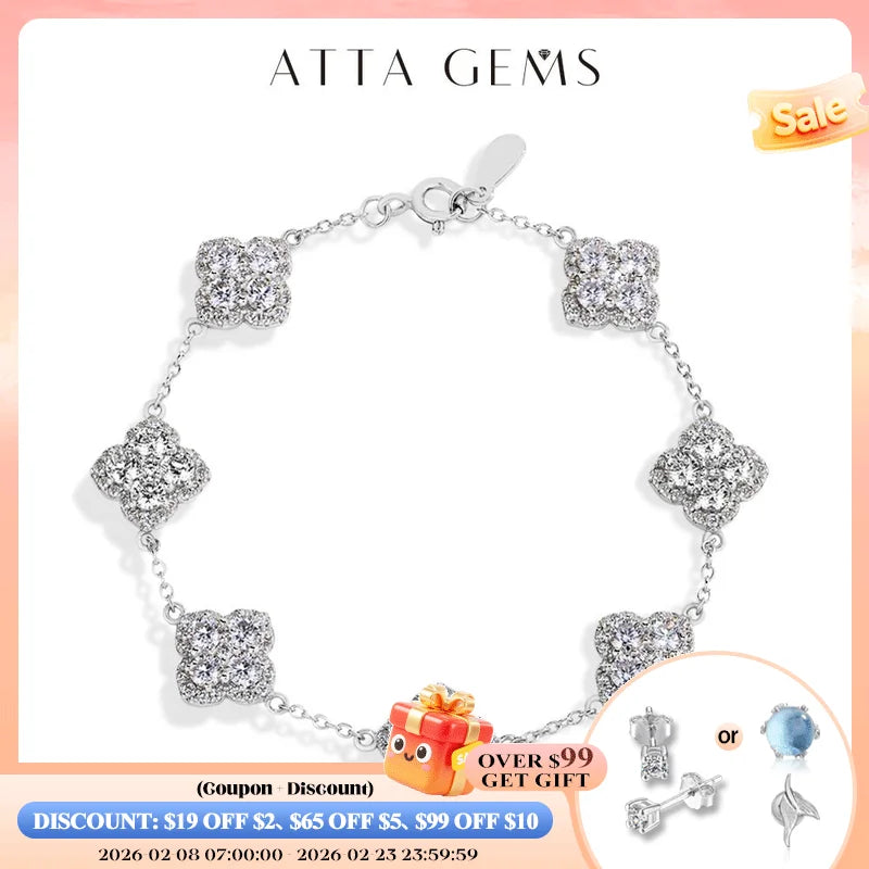 ATTAGEMS Full Moissanite Luxury Bracelet D VVS1 For Women Real S925 Sterling Silver Gold Plated Lucky Engagement Wedding Jewelry