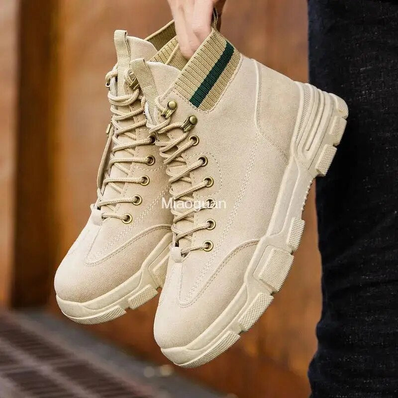 Men Boots Leather Waterproof Lace Up Military Boot Men Winter Fashion Ankle Shoes