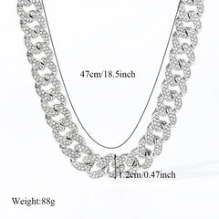 Silver Color Thick Cuban Necklace Bracelet Set For Women Punk Zircon